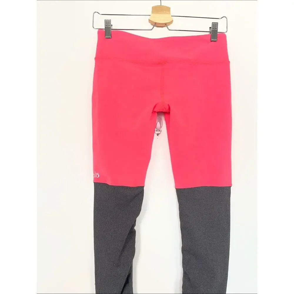 Alo Yoga Goddess Ribbed Scrunch Two Tone Coral Gray Women's S Stretch Leggings